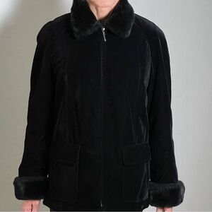 Velvet Fur Coat Faux Shearling Collar Cuff Boxy Relaxed Jacket Quilted Jacket XS